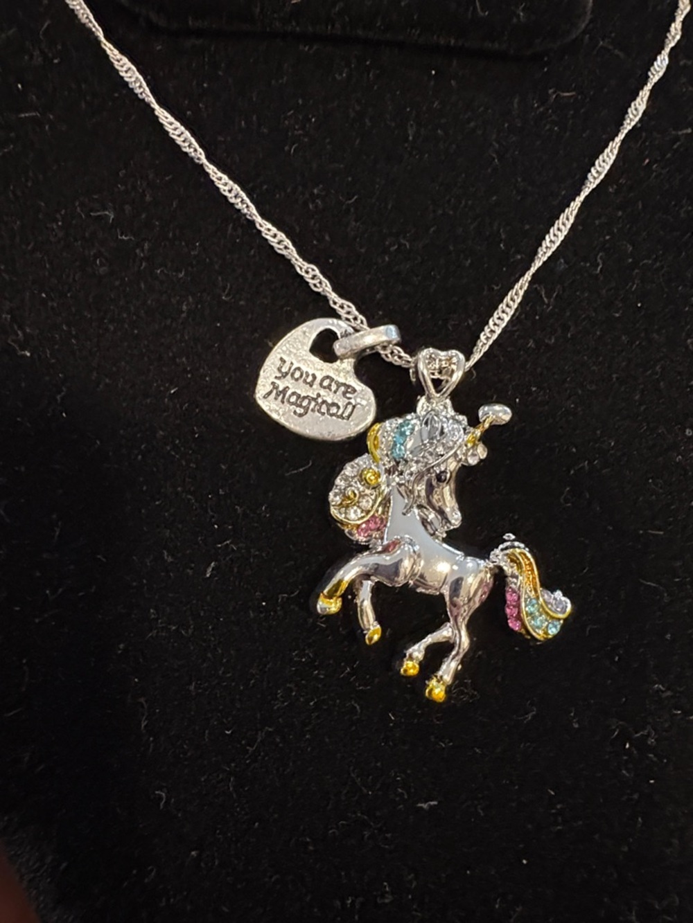 You are magical Silver-tone Unicorn Necklace with Multicolor Accents